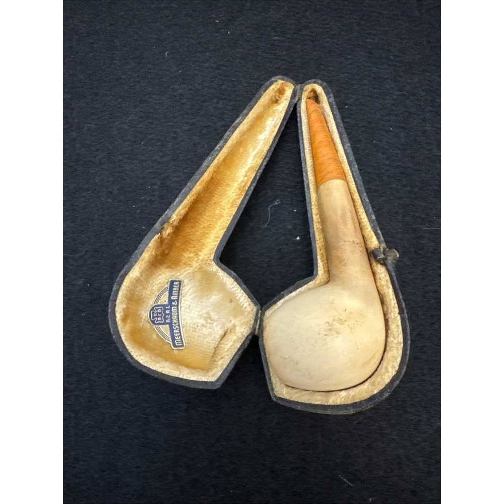 Vintage Block Meerschaum Pipe Amber Stem Hand Carved Estate Tobacco Pipe Case - Picture 16 of 16